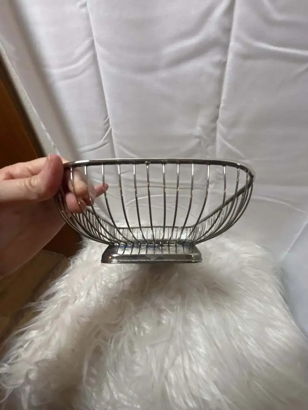 Vintage Rectangular Silver-Plated Wire Bread Basket